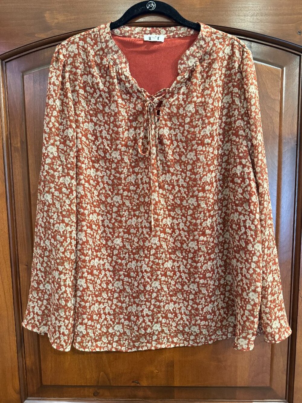 West K Blanes Criss Cross Tie Front Blouse, Burnt Orange Floral, Size XL